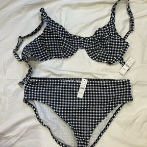 J. Crew Black and White Gingham Bikini